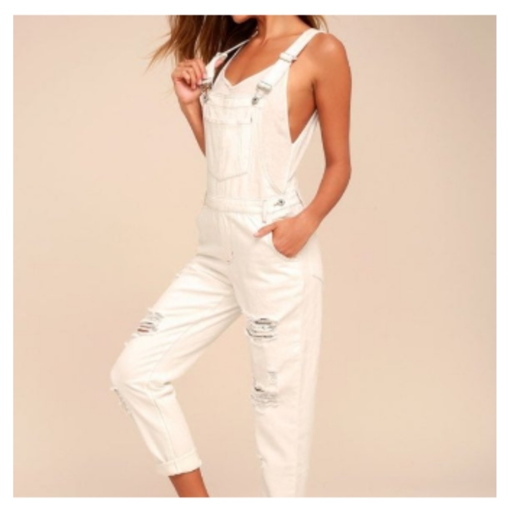 HONEY PUNCH Size 4 White Faded Wash Distressed Denim Jean Overalls